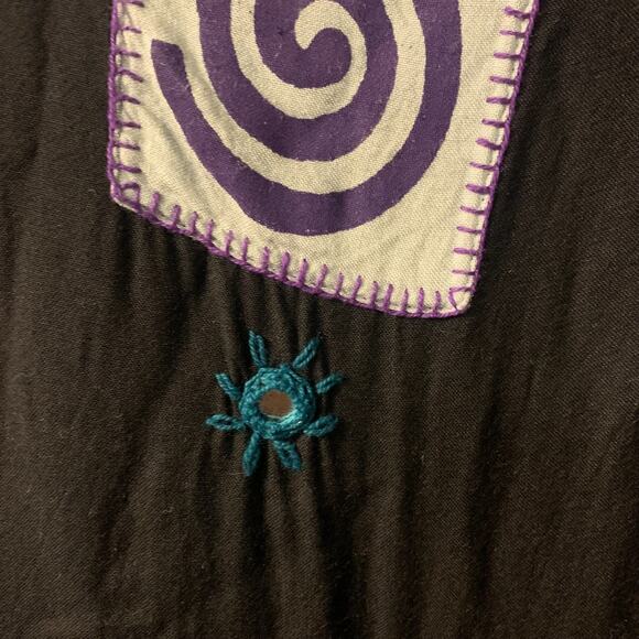 Papy Boez Women's Art to Wear Midi Dress One Size Black Embroidered Mirrors Boho - Picture 4 of 8